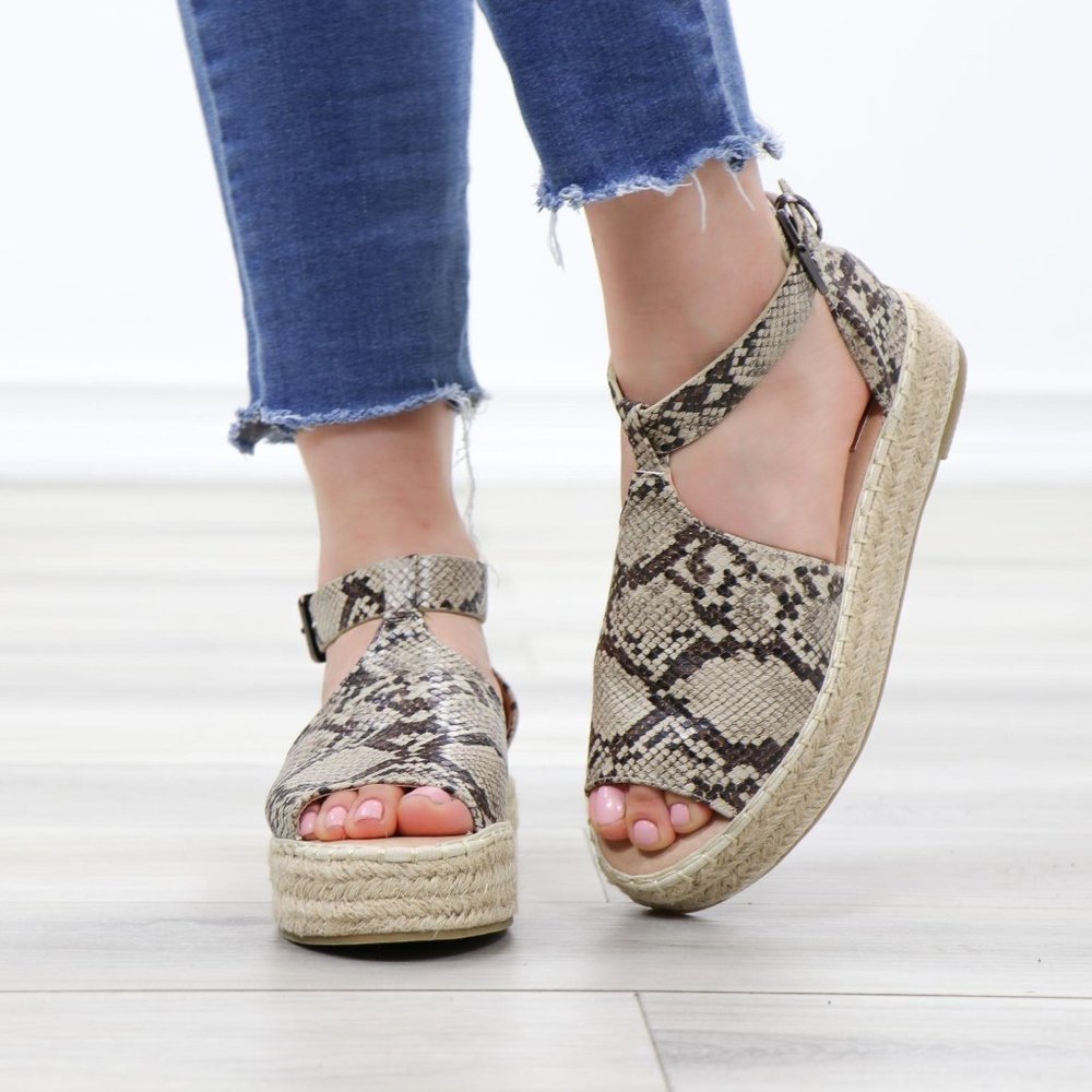 Espadrille Platform Snake Print Ankle Strap Sandal - Picture 9 of 14